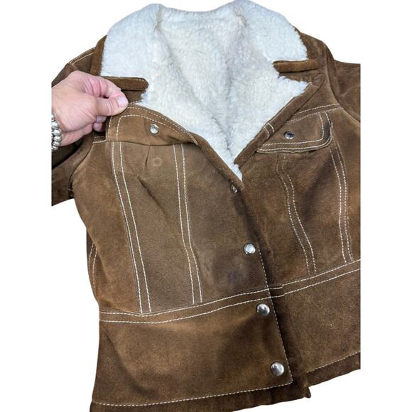 SUEDE VTG 4 Snap Up Coat Womens SZ XS/S Faux Shearling Western Beth Dutton - Picture 12 of 16